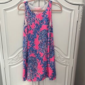 Lilly Pulitzer Vibrant Pink and Blue Dress in "Caught in Coral Jellyfish Print